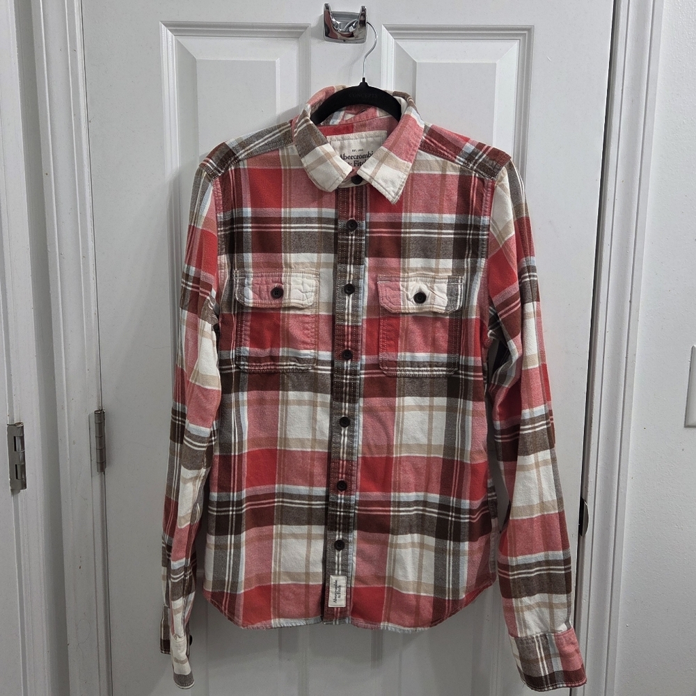 Y2K Abercrombie & Fitch Muscle Red and Brown Plaid Button-Up Shirt
